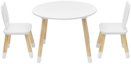 Rebecca Mobili Juego De Mesa Y Sillas para Niños, Mesa con Sillas para Niños, Marrón Blanco, Pino MDF, para Cuarto De Niños - Tamaño: 44 x 60 x 60 cm / 50 x 28 x 25 cm - Art. RE6849