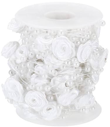 PATIKIL Rose Pearl String Beads, 32.8 Ft Artificial Pearl Wire Garland for Christmas Party DIY Craft Home Wedding Decorative, White