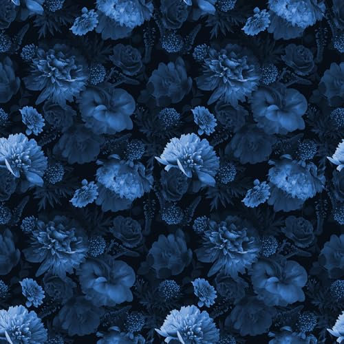 FunStick Carta da Parati Floreale Blu Scuro Carta da Parati Camera da Letto 3D Blu Scuro Rose Pellicola Adesiva per Mobili Fiori Blu Cassettiera Carta Adesiva 3D Per Mobili Floreale Blu Rose 44.5CM×3M