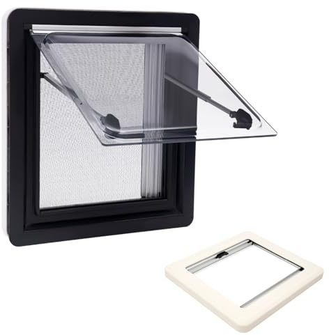 Fönsterinsats , husbil, universell, husvagnsfönster, Mörkläggningspersienner | 6 fönsterstorlekar | förstärkt tonat glas | öppningsbart fönster för husvagnar för solskydd och ventilation (450 × 500