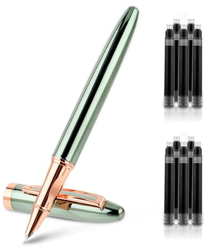 Amaxiu ensemble de stylo, 0.38 mm plume en métal à pointe fine de avec 10 noir cartouches d'encre de 3.4 mm, stylo de calligraphie de luxe, cadeau de fournitures de bureau et scolaires(vert)
