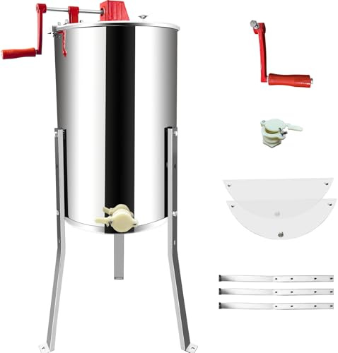 Jacgood 4/8 Frame Honey Extractor Separator, Honeycomb Spinner Drum, Food Grade Stainless Steel Apiary Centrifuge Equipment with Adjustable Height Stands, Manual Crank Beekeeping Extraction