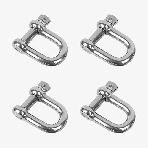 Grillete M8, 4 unidades, acero inoxidable, trenzado, diámetro de 8 mm, anillo 304 D, grillete grande, grillete recto y corto, para aparejo, cuerda de acero