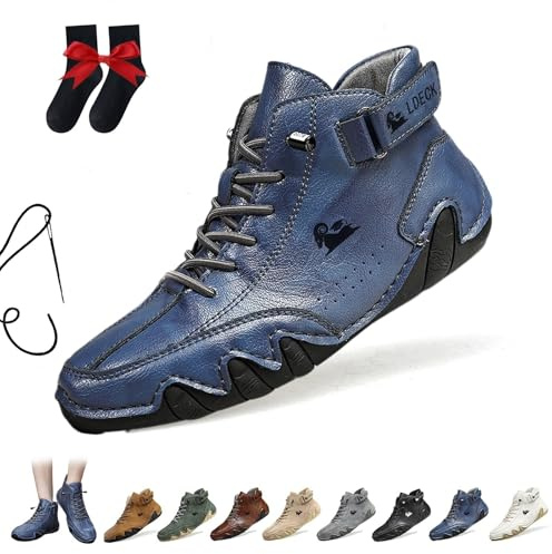 LOVEWLVNCL Stivali Alti in Pelle Scamosciata Italiani Fatti a Mano Scarpe Beck da Uomo Sneakers Casual in Pelle Scamosciata Impermeabili Stivaletti a Piedi Nudi Traspiranti Antiscivolo(Blu,44 EU)