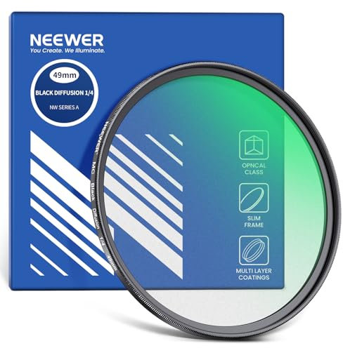 NEEWER 49mm Filtre Diffusion Noir 1/4Filtre Effet Cinématographique Doux/Rêveur Ultra Fin Hydrofuge Résistant aux Rayures Verre Optique Nano Revêtements Multiples pour Photographie Vidéo/Vlog/Portrait