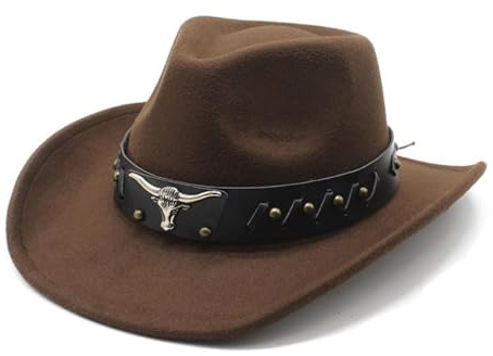 Aegistus Cowboy Hat for Women and Men, Unisex Western Cowboy Hat, Faux Fur Felt Cowgirl Hats Hats Outdoor Wide Brim Rodeo Hat with Strap, Coffee
