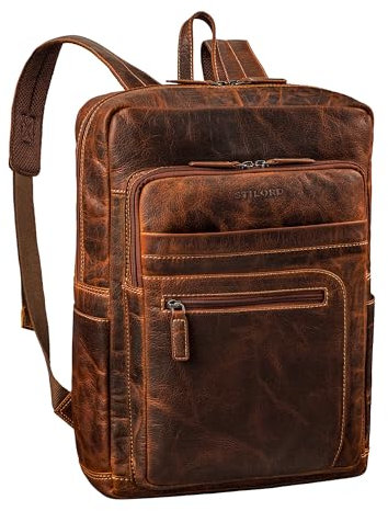 STILORD 'Gilbert' Großer Leder Rucksack für Herren & Damen Laptoprucksack 15-16 Zoll Arbeitsrucksack Uni Büro Daypack Business-Backpack Arbeitsrucksack Echtleder, Farbe:luino - braun