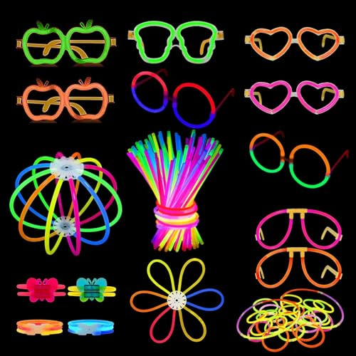Glow Party Pack Set de Fiesta Luminoso, Pack de Accesorios Fluorescentes Palitos, Gafas y Pulseras Brillantes, Multicolor 236 o 437 piezas. (236 pcs)