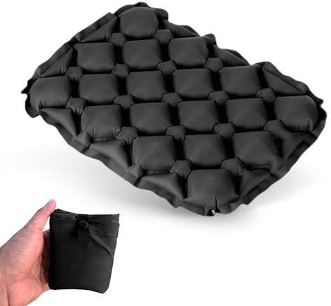 AriKroii Cuscino Gonfiabile Ultraleggero per Campeggio,Cuscino da Stadio Pieghevole,Cuscino Gonfiabile Mare,Portatile Cuscino Piccolo per Viaggio, Spiaggia, Escursioni,Campeggio(Nero)