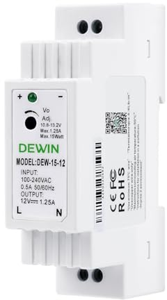 DEWIN 12V Hutschienen-Netzteil, Schaltnetzteil DIN-Schienen-Transformator DEW-15-12 DC 1,25A 15W