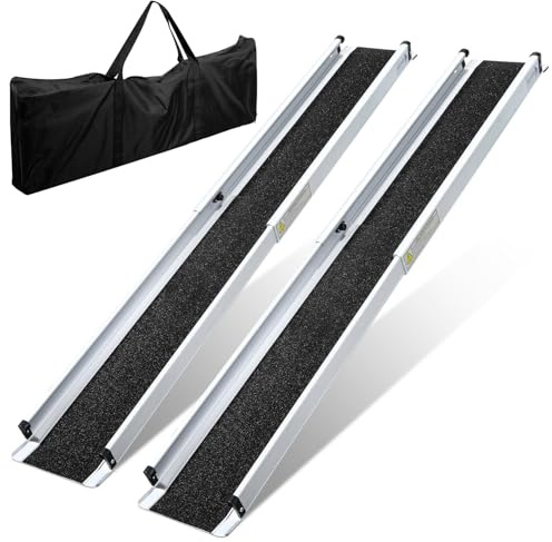 Monucep 2 x 87-152 cm Rollstuhlrampe,Aluminium Auffahrrampe,Rampe Rollstuhl bis 300 kg,Rollstuhlrampe Klappbar mit Textiltasche,Teleskoprampe,Treppenrampe für Rollstuhl
