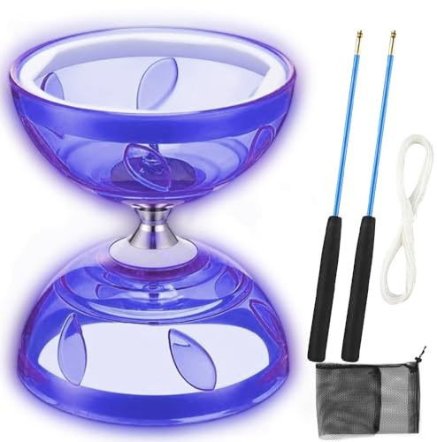 LED Diabolo roulement à Billes, 4,5 mm kit de jonglage pour Lumineux dans l'obscurité Diabolo Enfant freiner avec roulement à Billes, Jouet de jonglage pour Enfants et Adultes (Violet)