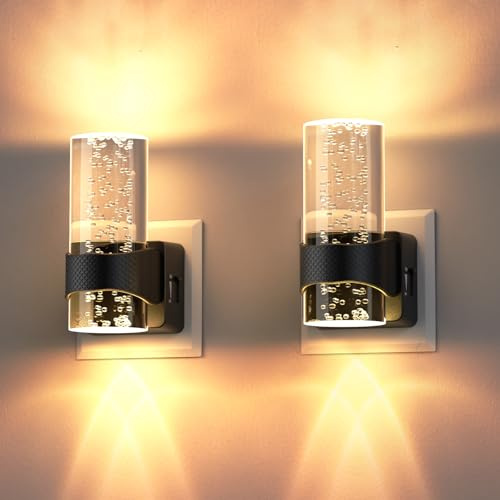 Quntis Luce Notturna da Presa con Sensore Crepuscolare, Luce Notturna con Design a Bolla in Acrilico, 1-100 lm Luminosità Regolabile, 2 Pezzi Luci Notturne da Presa, 3000K Bianco Caldo