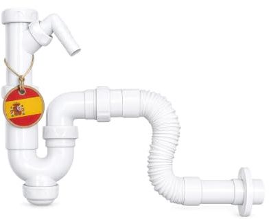 Sifon Flexible para Fregadero de Cocina con Plafon Toma Lavavajillas Tubo Desague Universal Ajustable Salida 40 32 mm Compatible con Fregaderos y Lavabos Antiolores Facil Montaje FLUVIA