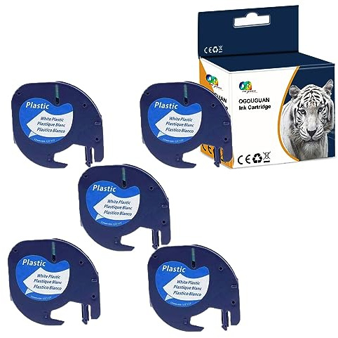 Caidi Etikettenband 91201 S0721610, 12 mm x 4 m, Kunststoff, Weiß, für Dymo LetraTag LT-100H LT-100T LT-110T QX 50 XR XM 2000 Plus Beschriftungsgerät