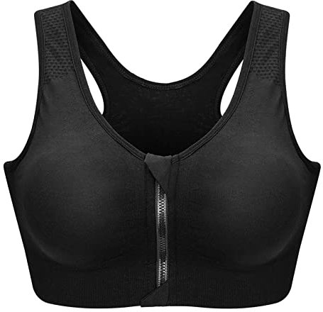 Zoerea Reggiseno Sportivo Senza Ferretto da Donna con Cerniera Frontale e Pastiglie Rimovibili per Ginnastica Corsa Yoga (Nero,M)