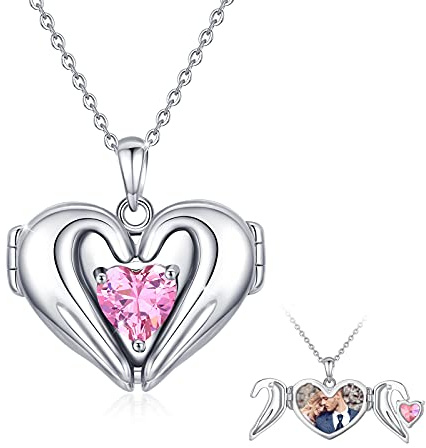 Hjärta medaljong halsband 925 sterling silver kärlek händer medaljong halsband för kvinnor familj medaljong rosa hjärta foto hänge halsband för flickor alla hjärtans dag gåvor för kvinnor fru flickvän e sterlingsilver, colore: Silvermedaljong+foto