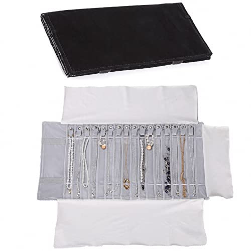 Borsa a Rullo per Organizer per Gioielli, Rotolo Pieghevole per Gioielliere Grande Capacità e Pratico Portatile,per Più Collane, Braccialetti,Grigio,Flannel (Gray, Flannel)