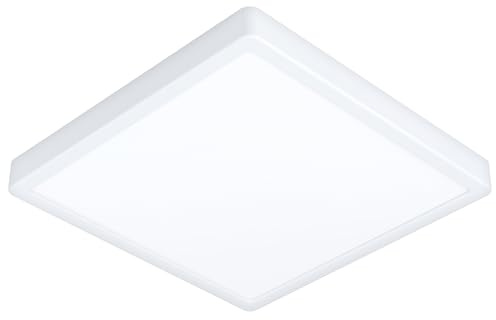 EGLO LED Deckenleuchte Fueva 5, L x B 28,5 cm, Aufbauleuchte, Bad-Deckenlampe aus Metall in Weiß und Kunststoff Leuchtfläche in Weiß, Badezimmer Lampe, LED Aufbaulampe neutralweiß, IP44