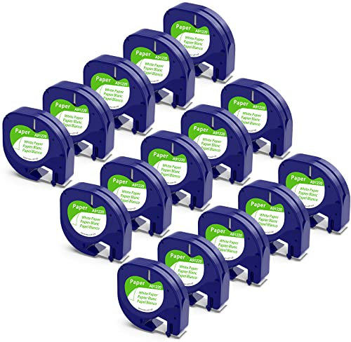 15 Packung Kompatibel mit Dymo Letratag Etikettenband Papier 12mm x 4m, Kompatibel mit Dymo Letratag Schriftband Paper Schwarz auf Weiß für LT-100H LT-100T Plus 200B XR XM, 91200 91220