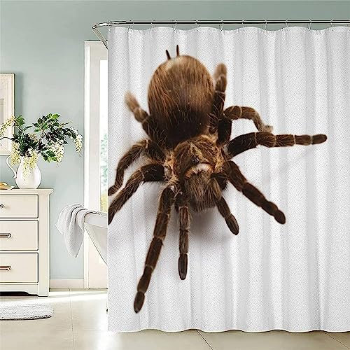 okoikfc Tenda Doccia 180x200 cm Ragno, Tenda da Doccia Antimuffa Impermeabile 3D Insetto, Tenda per Doccia Polyester Lavabile Anti-Muffa Tenda Vasca da Bagno con 12 Ganci