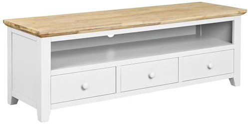 Florence Large TV Unit | TV Stand with 3 Drawers and Shelf (W145, H50, D45) Fully Assembled Living Room Furniture (white)