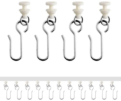 YJSDDNTY 100 Stück Gardinenhaken Gleiter, Gardinenröllchen für Schiene, Curtain Hooks,50 Stück Gardinen Gleiter mit 50 Stück Metall Vorhang Haken für Fenstervorhang Duschvorhang