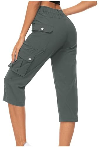 pvucpot Pantacourt Femme été Pantalon Cargo 3/4 Pantalon Capri Décontracté Pantalon d'extérieur Pantalon Corsaire Femme avec 6 Poches Pantalon ete Femme Leger pour la Randonnée