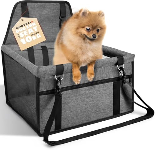 CIMOYBAI Siège Auto pour Chien, Extra Stable, pour Chiens de Petite à Moyenne Taille, Tissu Oxford, Respirant, Lavable, Pliable (Dunkelgrau)