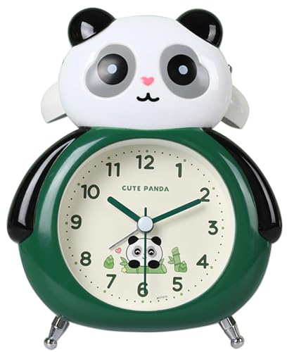 fesoklaf Cartoon Panda Loud Alarm Clock for Heavy Sleepers Kids and Adults Cute Twin Bell Battery Operated Analog Alarm Clock with Backlight for Bedrooms Bedside Office (C)