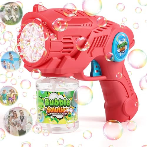 ZWOOS Pistolet à Bulles Automatique pour Enfants, Machine à Bulles de Savon avec 110ml Solution à Bulles, Jouet Bubble Gun Rechargeable pour Mariage/Anniversaire/Fête(Rose)
