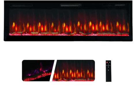 Camino Elettrico Weka Fireplace E60 - Stufa da Parete e da Incasso - Potenza 750 W/1500 W, 13 Colori di Retroilluminazione, Effetti Fiamma Regolabili, Protezione contro il Surriscaldamento (152 cm)