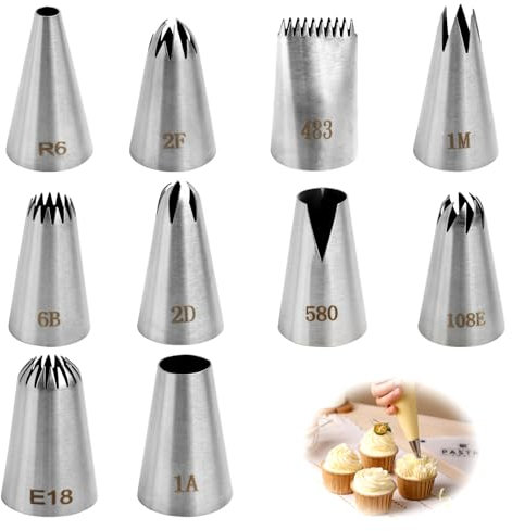 10pcs Grosse Douille Patisserie Professionnelle, Douille Cannelée, Kit d'Accessoires de Pâtisserie DIY Spécialisé dans la Décoration de Cupcakes et de Muffins