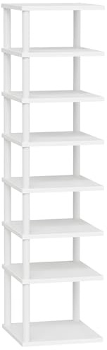 HOOBRO Vertikales Schuhregal, 8-lagiges Schuhregal, schmales Schuhablage, Schuhschrank, Schuhständer, Verdrehstruktur, für Eingang, Flur, Wohnzimmer, Schlafzimmer, Weiß EWW22XJ01