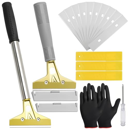 Seconero 2 Pcs Industry Rasquetas, Rasquetas Set con 30 Cuchillas de Acero Al Carbono 100 mm, Rasquetas con Agarre Suave y Rascador Extensible, Raspador de Vidrio, para Ventana de Vidrio, Parabrisas