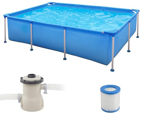 COSTWAY Pool-Set mit Filterpumpe, 258 x 179 cm, Aufstellpool rechteckig, Swimmingpool Komplettset, Swimming Pool für Garten