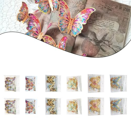 Eawfgtuw Lot de 24 autocollants muraux élégants en forme de papillon 3D avec bordure dorée, décalcomanies décoratives amovibles en PVC pour mariages, fêtes et décoration d'intérieur (PY3025-YJ)
