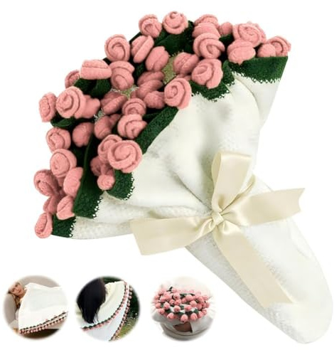 FARYODI Ramo de rosas de 110 cm de diámetro, hecha a mano, manta de rosas de 68 cm de diámetro, manta romántica de ganchillo con flores de ganchillo, regalo para el día de San Valentín, día de la
