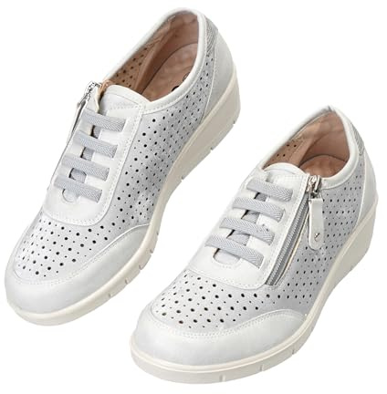 CLEIKS Slip on Penny Loafers in Pelle Donna Sandali Roman con Plantare Morbido Scarpe Estive Donna Aperte Pelle Casual Scarpe Estive (Argento, 37 EU, WCL260329-11)