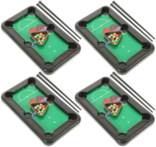ERINGOGO Mini Table de Billard Portable 4 Jeux pour Garçon et Filles et Adultes, Jeu de Billard Miniature Compact en Plastique Léger, pour Loisirs en Intérieur et Divertissement Familial