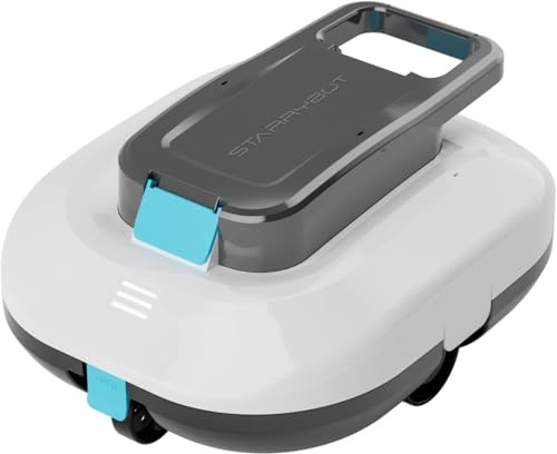 STARRYBOT Kabelloser Poolroboter mit Zwei hocheffizienten Motoren, 15 Kpa Starke Saugleistung, Selbstparkfunktion, Smart-LED-Anzeige, Poolsauger für Flachboden-Pools bis zu 84 m² (Weiß)