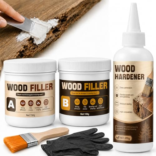 Allony Wood Filler, 300g Stucco per Legno Riempitivo, 200g Consolidante per Legno, Carteggiabile, Rinforza Legno Tenero e Ripara Fori Crepe su Porte, Davanzali, Mobili