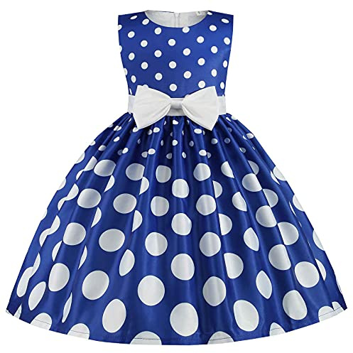 Vestido de princesa estampado para desfiles, fiestas, bodas, cumpleaños infantiles, con falda de lazo, azul, 1-2 años