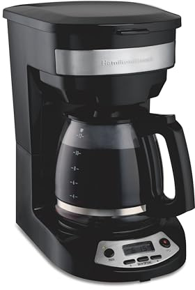 Hamilton Beach 12 Cup Programmable Drip Coffee Maker Machine, Regular & Bold Brew Options, Auto Pause and Pour, Glass Carafe, Black with Stainless Accents (46299J)
