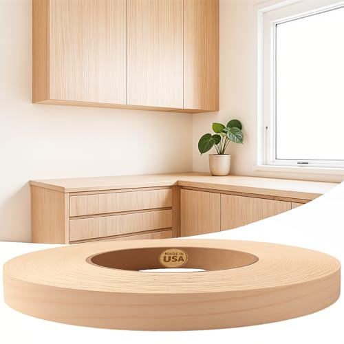 Edge Supply Maple 1/2 X 50' Preglued Wood Veneer Edge Banding Roll, Flexible Wood Tape, Easy Application Iron On with Hot Melt Adhesive. Made in USA. (1/2 x 50')