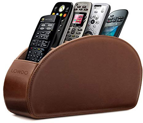 Londo Fernbedienungshalter mit 5 Taschen - Platz für DVD, Blu-Ray, TV, Roku oder Apple TV Fernbedienungen - PU-Leder mit Wildlederfutter - Schlank & Kompakt für die Aufbewahrung