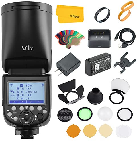 Godox V1 V1-S Flash pour Sony, 2.4G TTL Flash Sony 1/8000s HSS Speedlite, Li-ION Batterie, 480 Flashes à Pleine Puissance, avec Godox AK-R1 Accessories Kit, Externe Speedlite pour Photographie