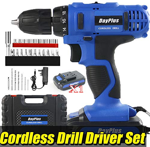 21V Electric Cordless Combo Drill Driverr with Rechargeable 1500mAh Lithium-Ion Battery & 1 Piece Dual Crosshead Screwdriver and 28 Drill Bit, 2 Gears, Variable Speed, 18+1 Clutch Positions