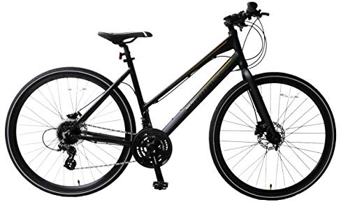 Ammaco Strada 700c Hybrid Trekking Road Commuter Sports Bike 24 Speed Womens Hydraulic Disc Brakes Lightweight Alloy 16 Frame Black