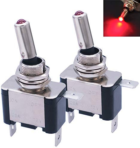 mxuteuk 2 Stück Kippschalter 12V 20A Rote LED beleuchtet SPST EIN/AUS Hochleistungs-Wippschalter 3 poligFür PKW LKW Boot ASW-07D-R